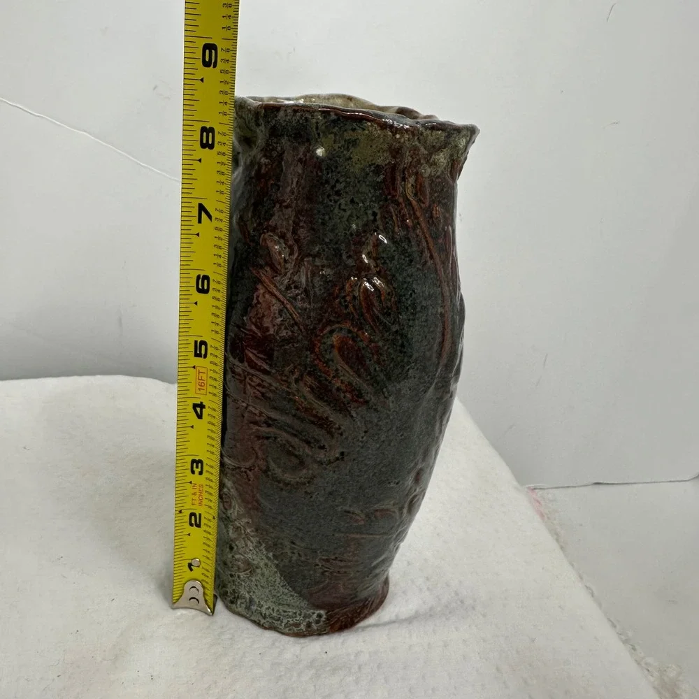 Terrance M Bedell Studio Pottery Vase Handmade signed '14‎ Brown Geode luminary